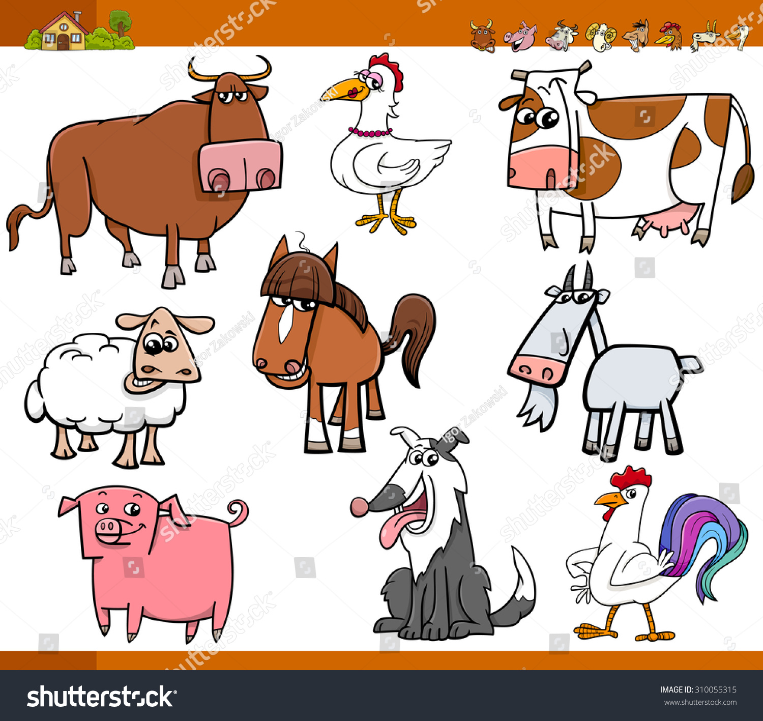 Cartoon Vector Illustration Set Funny Farm Stock Vector 310055315 ...