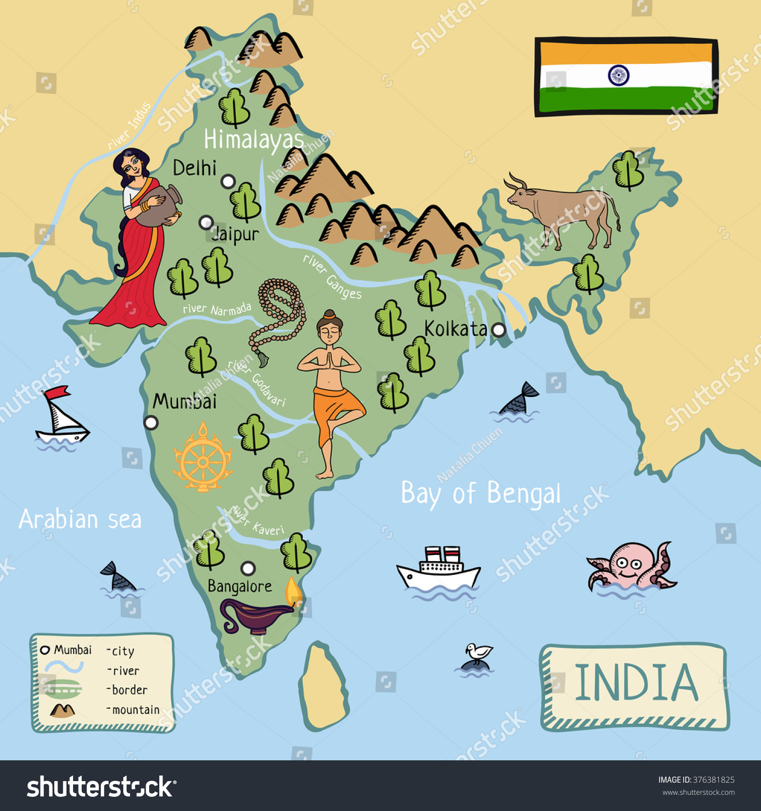 Cartoon Vector Map Of India. - 376381825 : Shutterstock