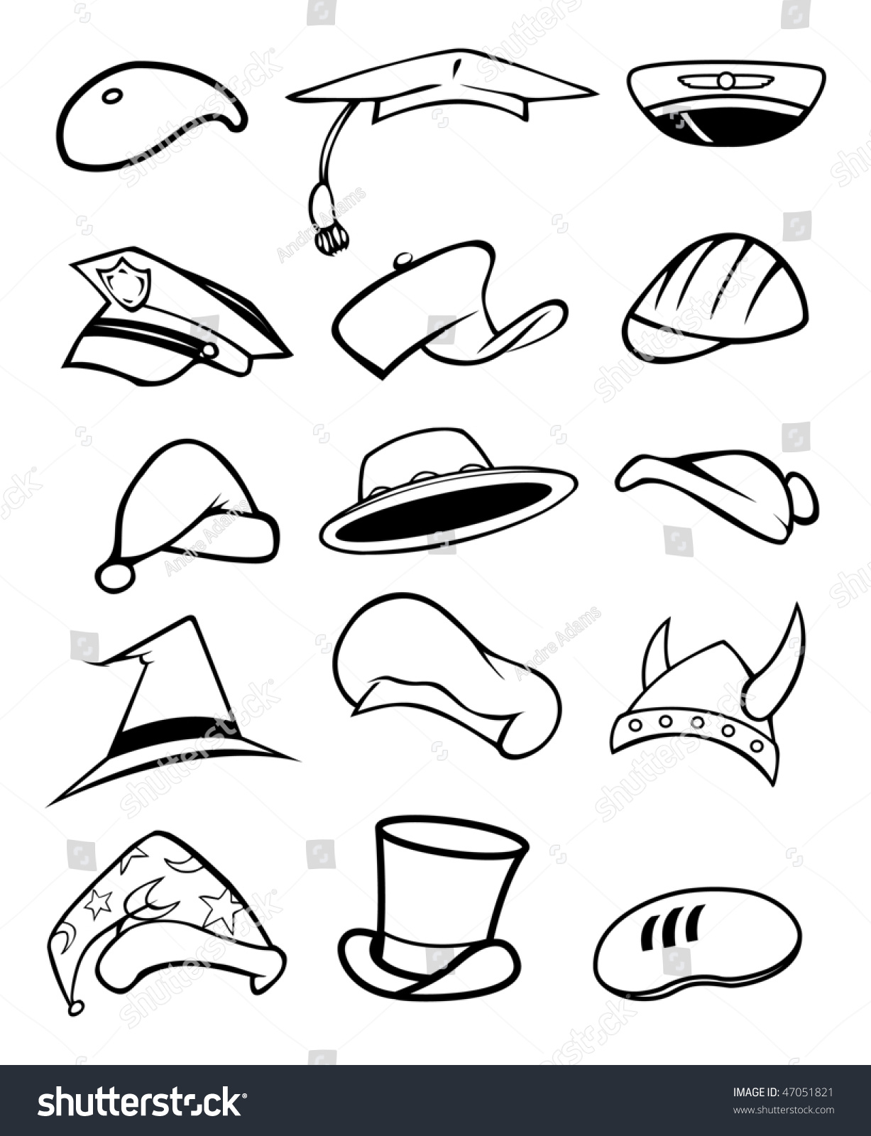 Cartoon Vector Outline Illustration Hats Caps Stock Vector (Royalty ...