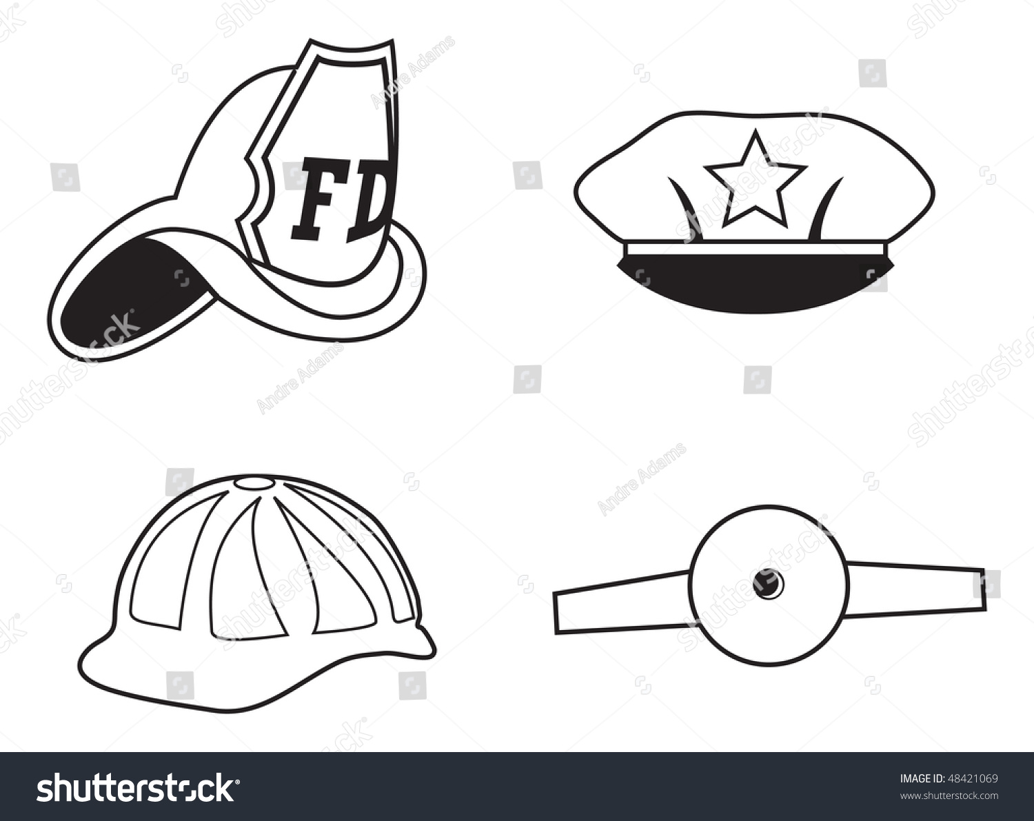 Cartoon Vector Outline Illustration Helmets And Hats - 48421069 ...