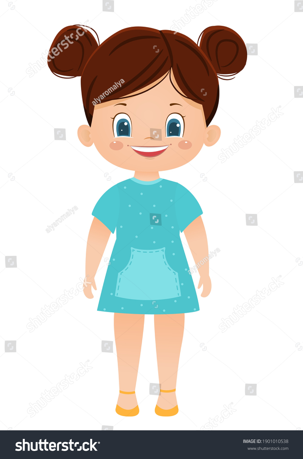 Cartoon Vector Smiling Girl Blue Dress Stock Vector (Royalty Free ...