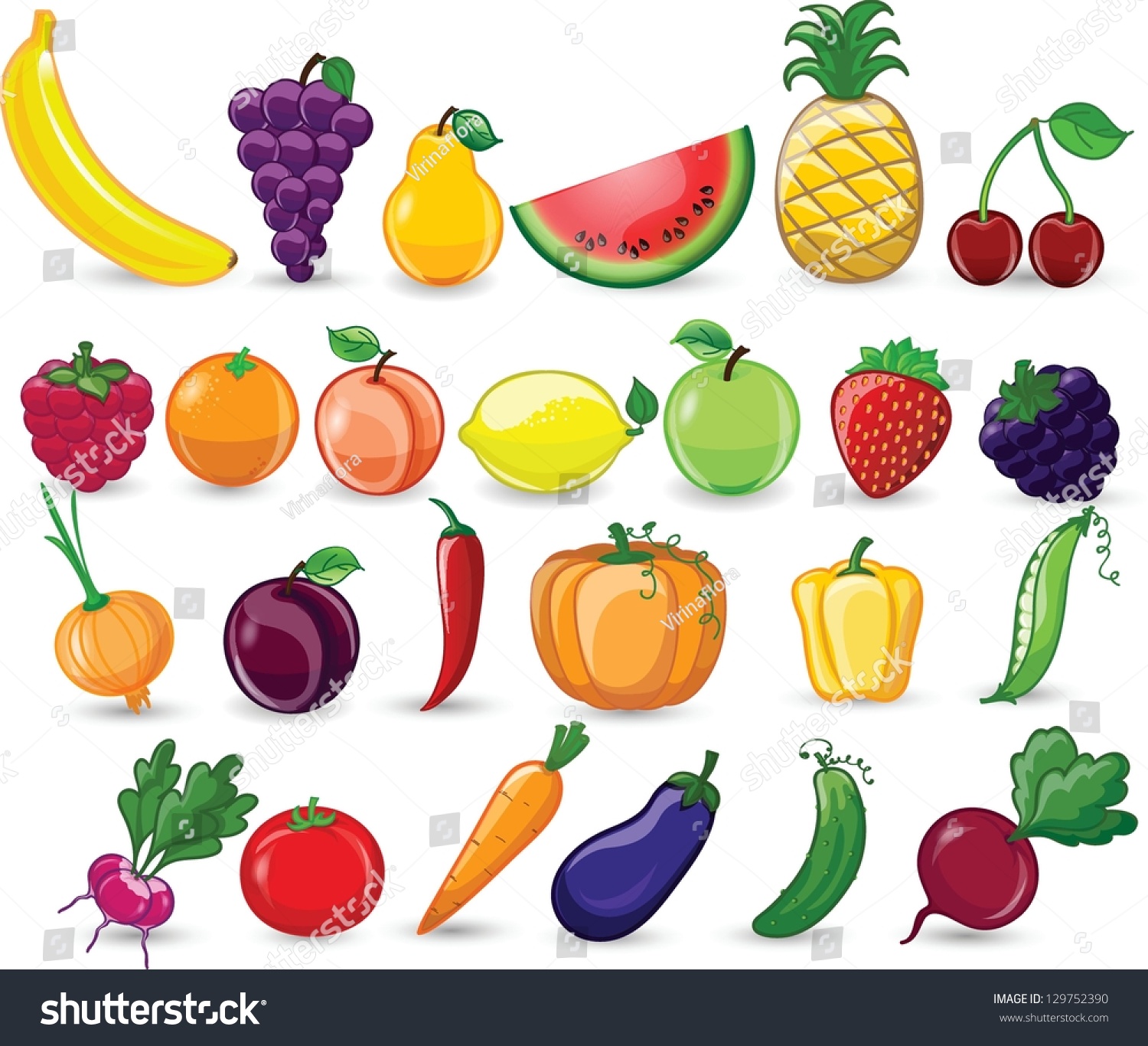 Cartoon Vegetables And Fruits Stock Vector Illustration 129752390 ...