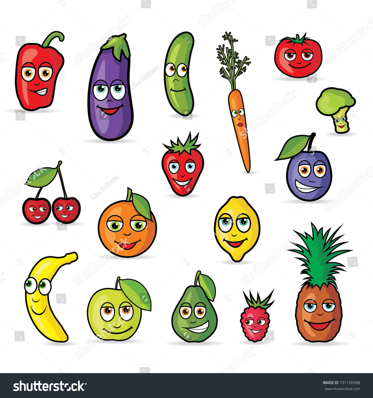Cartoon Vegetables Fruits Stock Vector 191120588 - Shutterstock