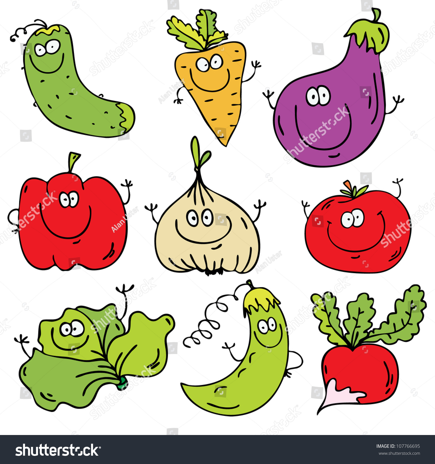 Cartoon Vegetables Set Stock Vector 107766695 - Shutterstock