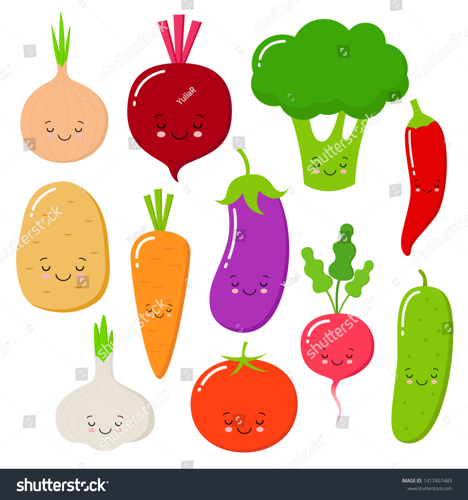 Cartoon Vegetables Vector Set Flat Style Stock Vector (Royalty Free ...