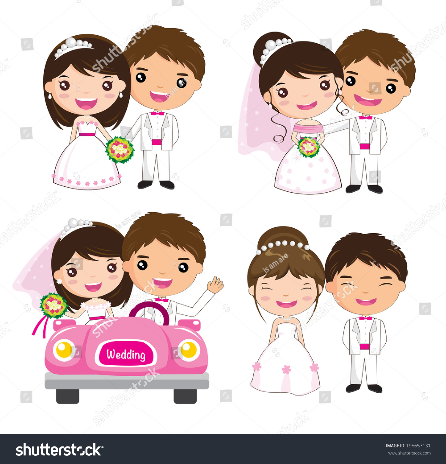 Cartoon Wedding Couple Set Stock Vector 195657131 - Shutterstock