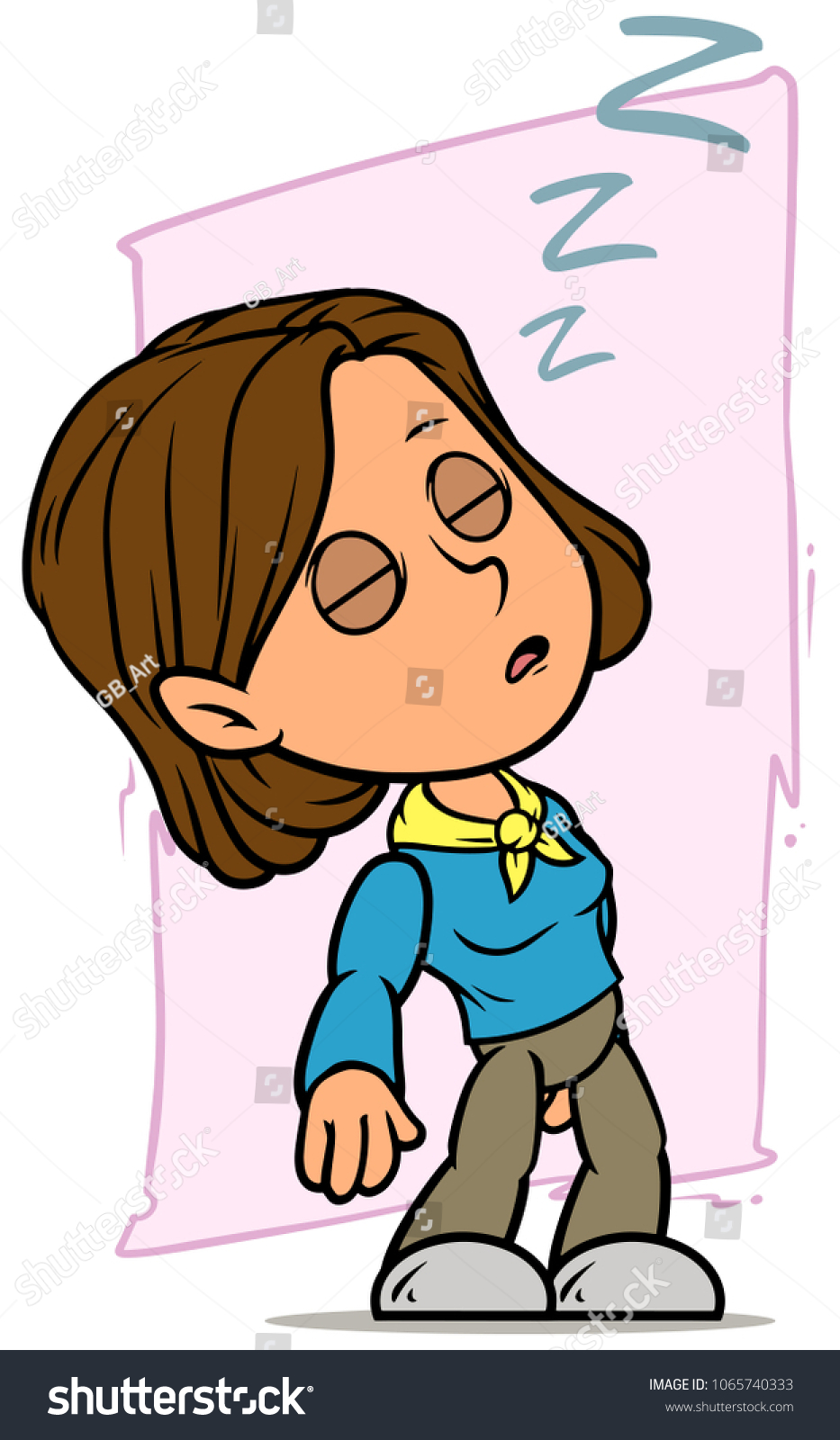 Cartoon White Cute Funny Sleeping Brunette Stock Vector (royalty Free 