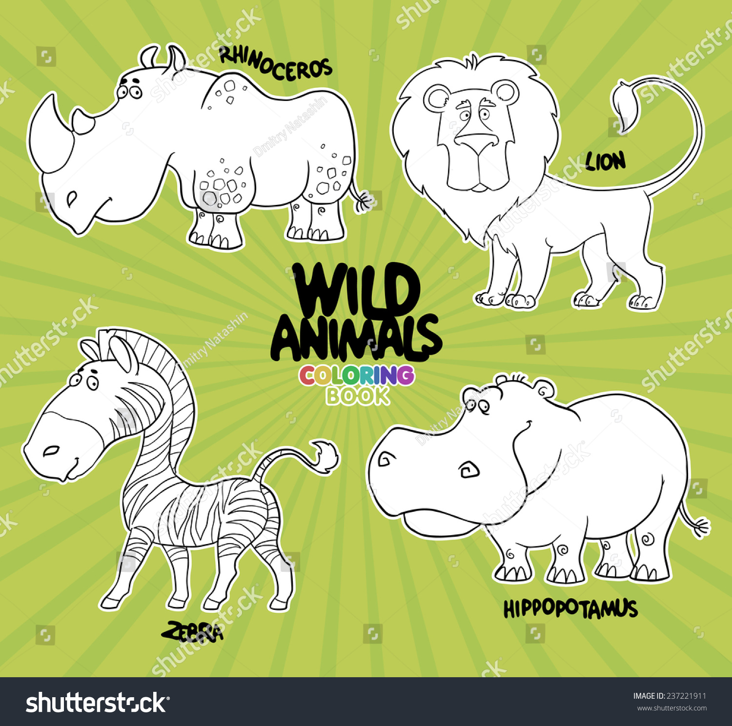 Cartoon Wild Animals Coloring Book Zebra Stock Vector Royalty ...