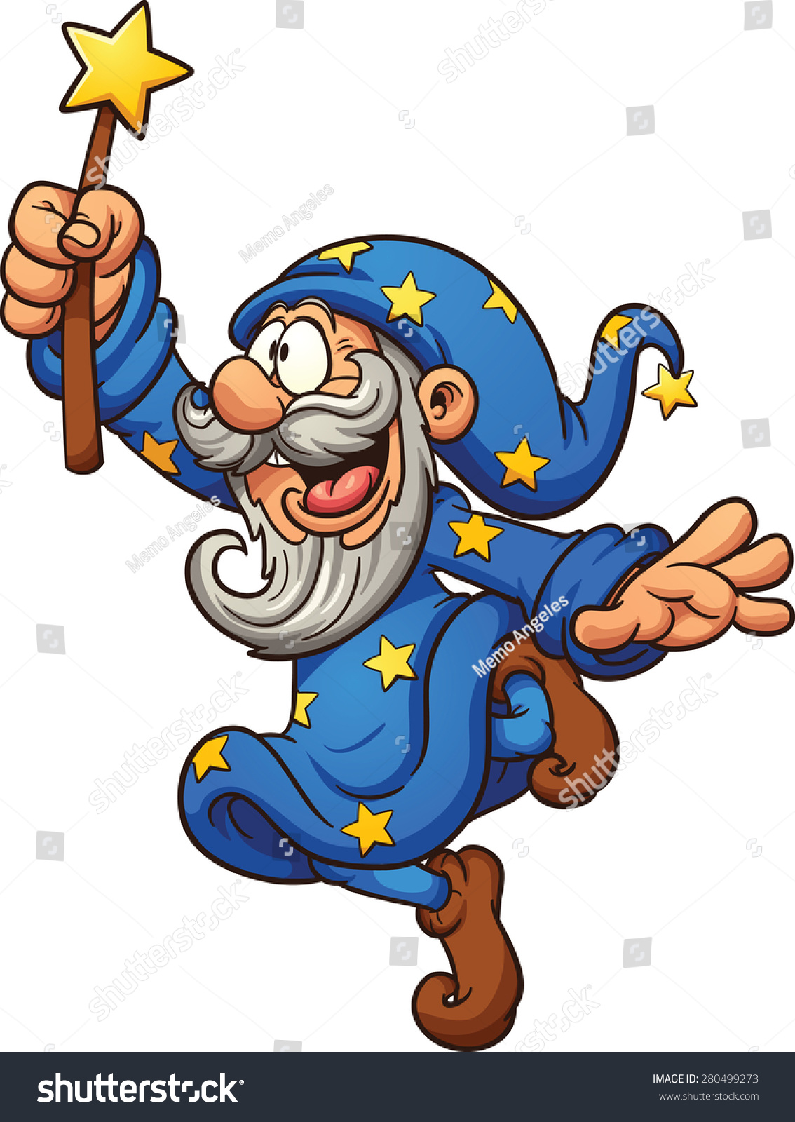 Cartoon Wizard With Magic Wand. Vector Clip Art Illustration With ...