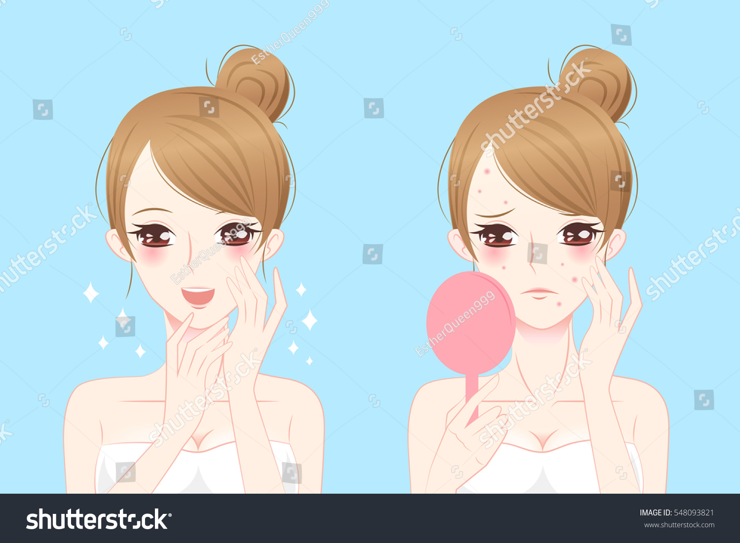 SVG of cartoon woman with acne before and after svg
