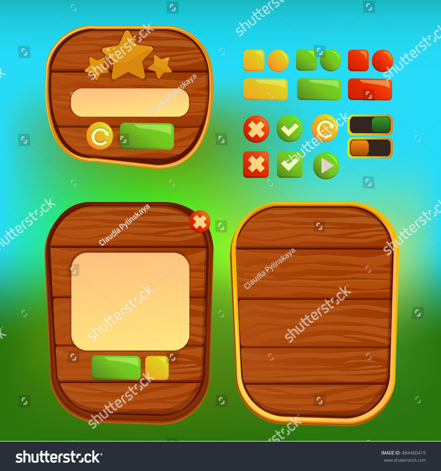 Cartoon Wood Control Panel Ui Game Stock Vector Royalty Free