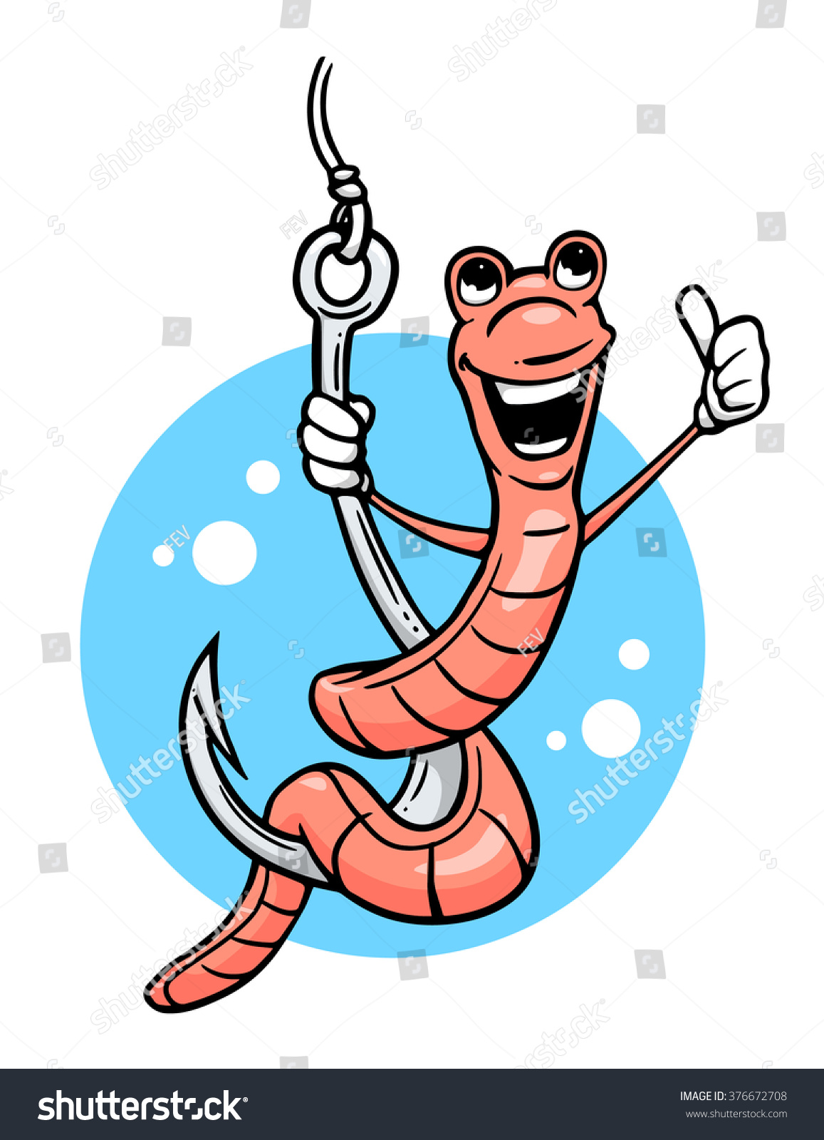 Cartoon Worm Giving Thumb On Hook Stock Vector Royalty Free 376672708