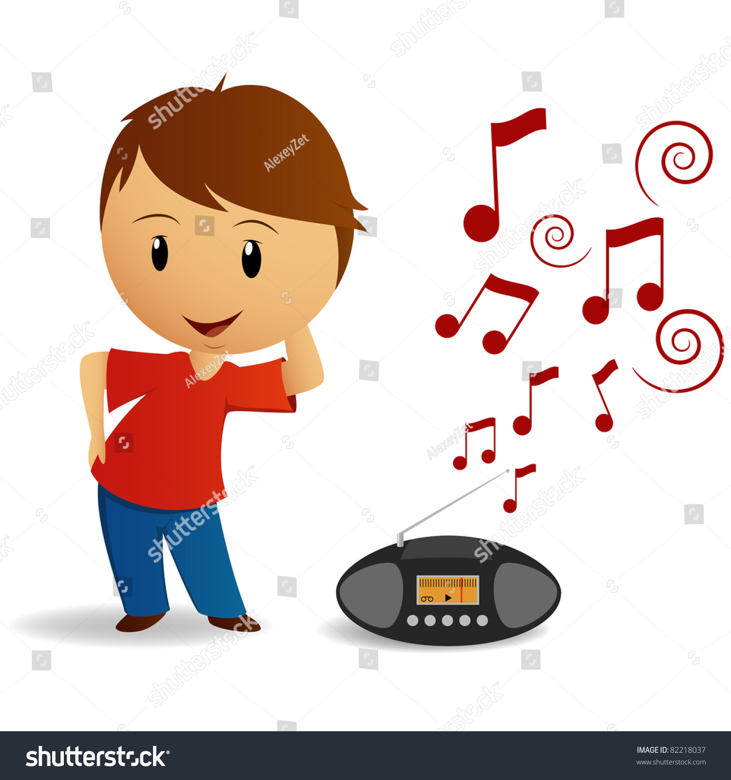 Cartoon Young Boy Dance With Radio Recorder. Vector Illustration ...