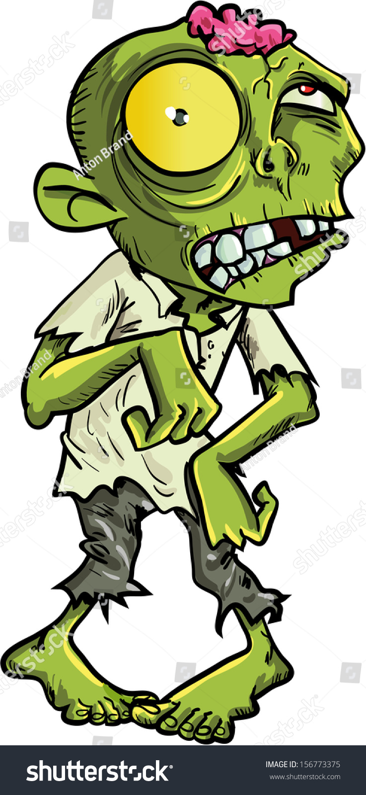 Cartoon Zombie With A Big Yellow Eye. Isolated On White Stock Vector ...