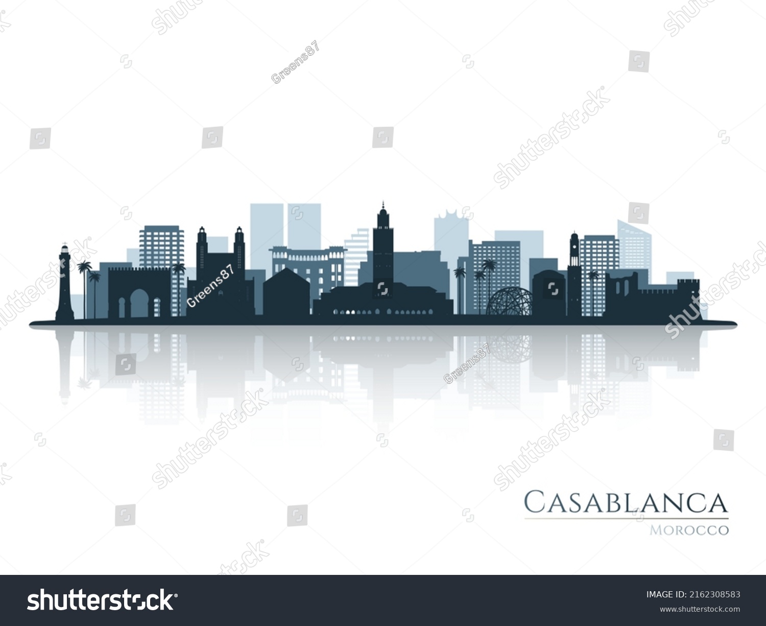 Casablanca Skyline Silhouette Reflection Landscape Casablanca Stock 