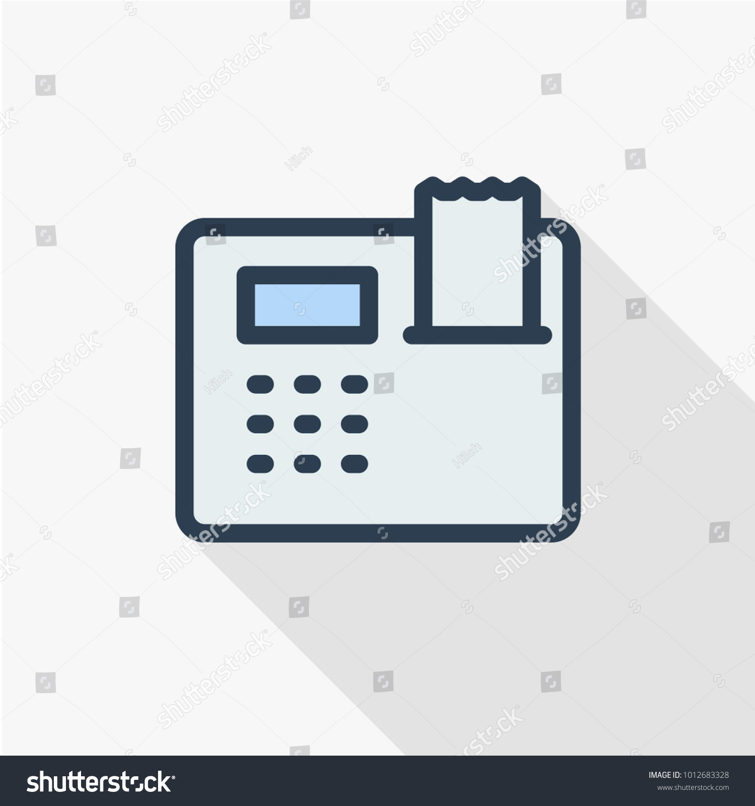 recommend clip art: cash register thin line flat color icon. Linear vector illustration. Pictogram isolated on white background. Colorful long shadow design.