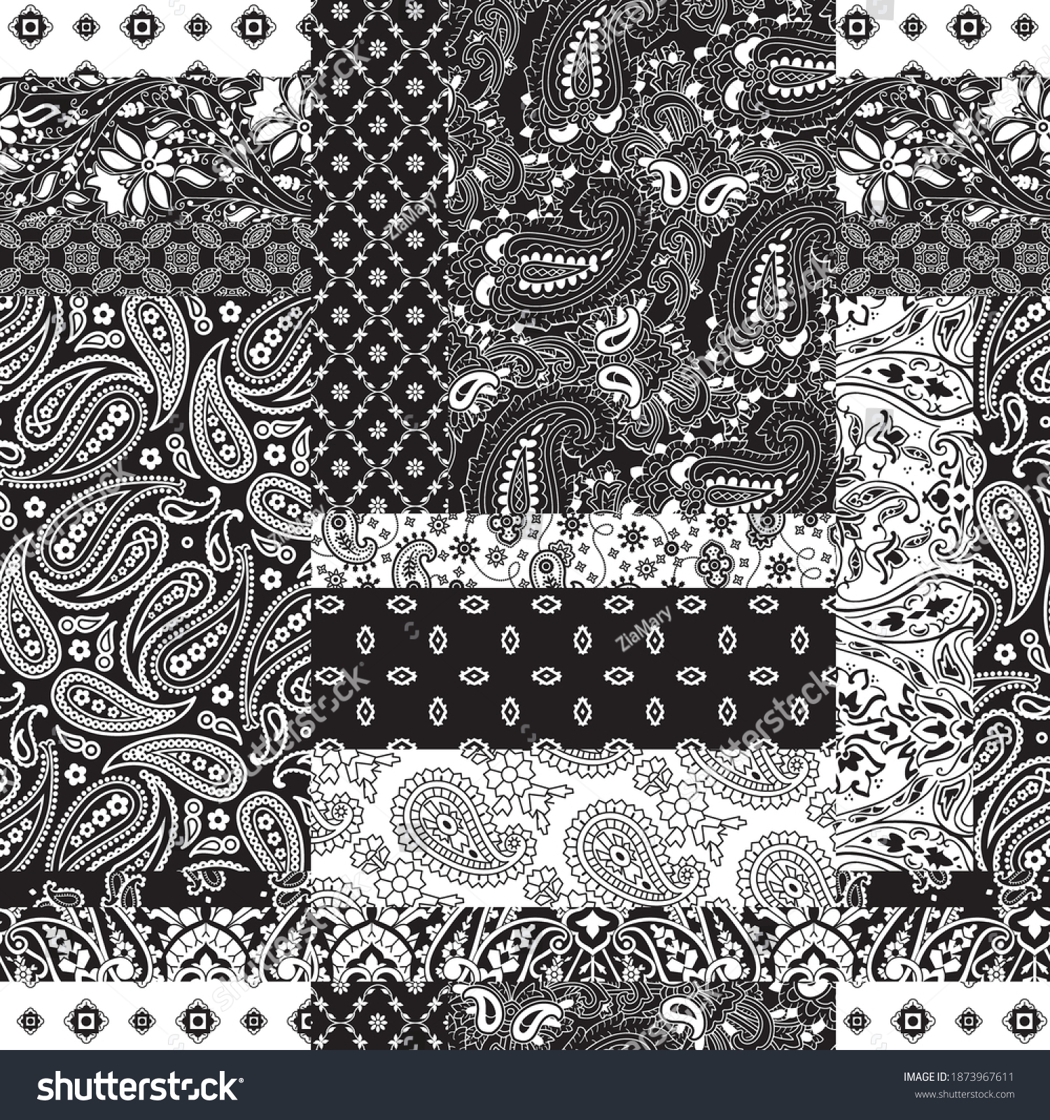 SVG of Cashmere paisley bandana fabric patchwork abstract vector seamless pattern wallpaper svg