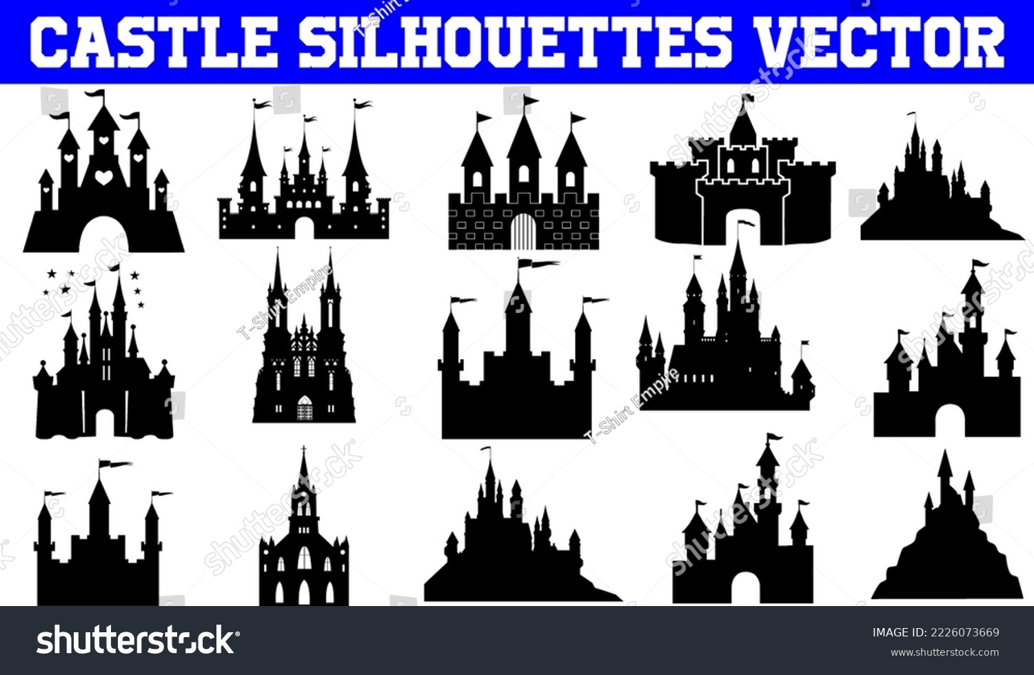 SVG of Castle Silhouettes Vector | Castle SVG | Clipart | Graphic | Cutting files for Cricut, Silhouette
 svg