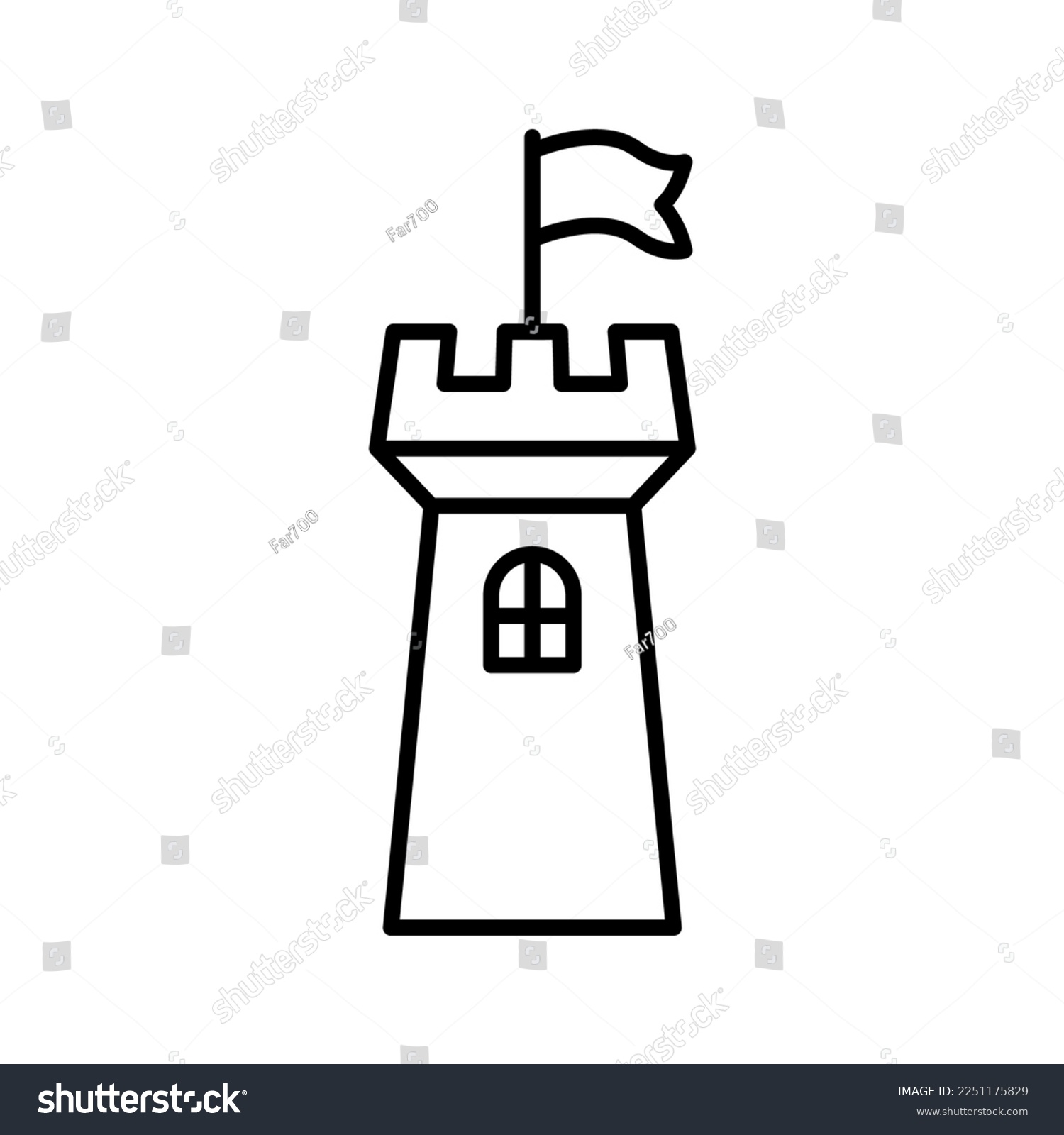 SVG of Castle tower icon. Black contour linear silhouette. Front side view. Editable strokes. Vector simple flat graphic illustration. Isolated object on a white background. Isolate. svg