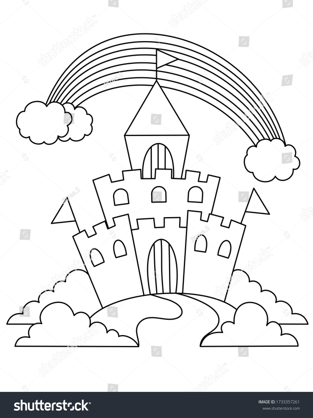 Castle Bushes Rainbow Vector Illustration Coloring Stock Vector ...