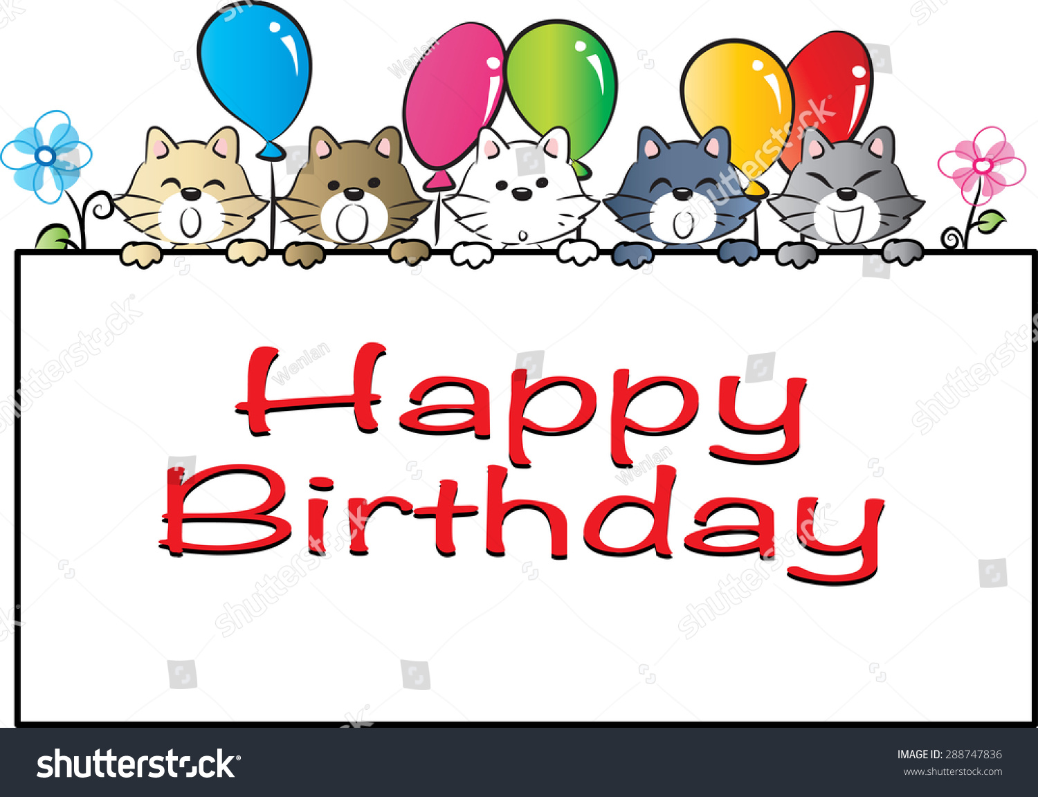 Cat And Balloons With Birthday Card Stock Vector Illustration 288747836 ...