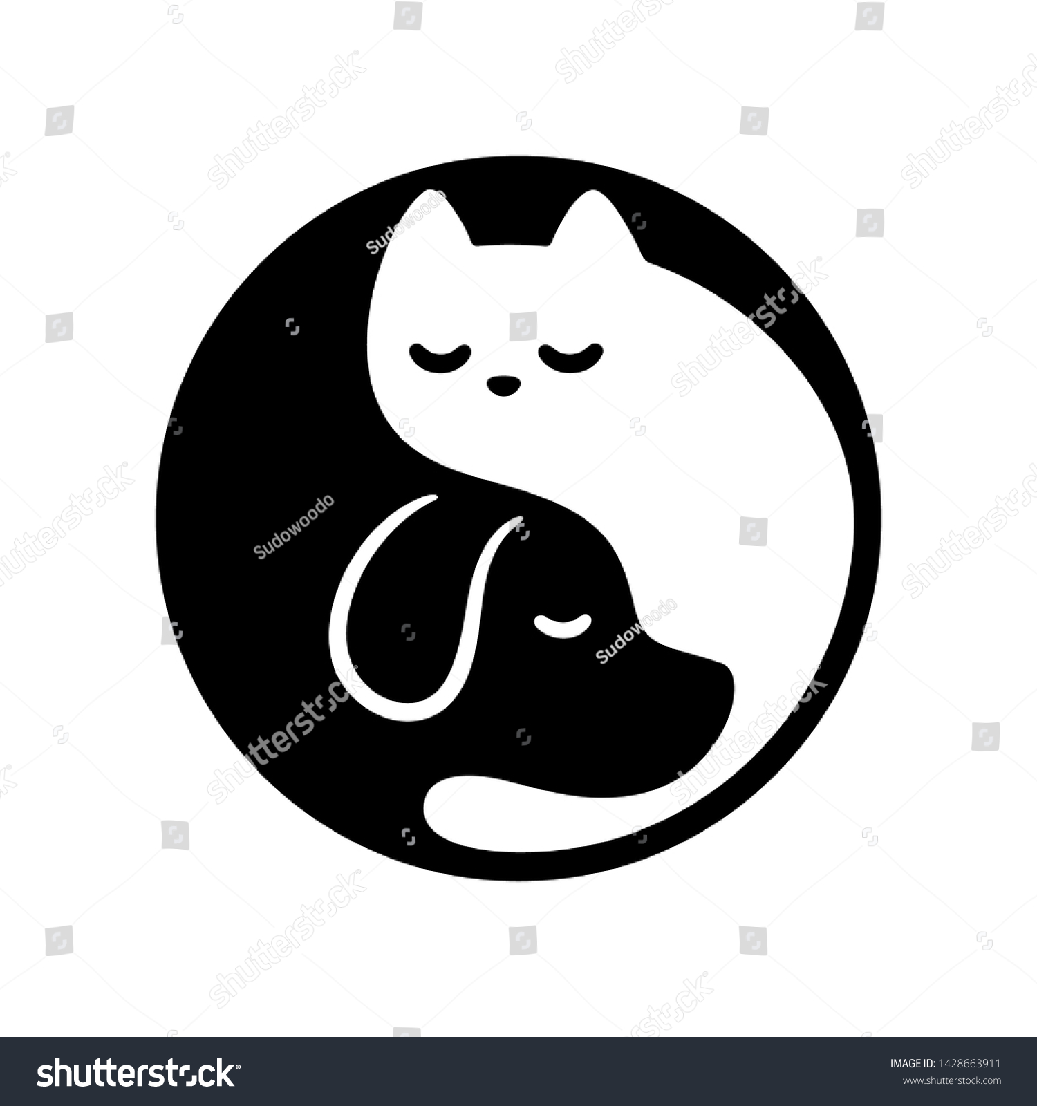 Cat Dog Yin Yang Symbol Cute Stock Vector Royalty Free 1428663911