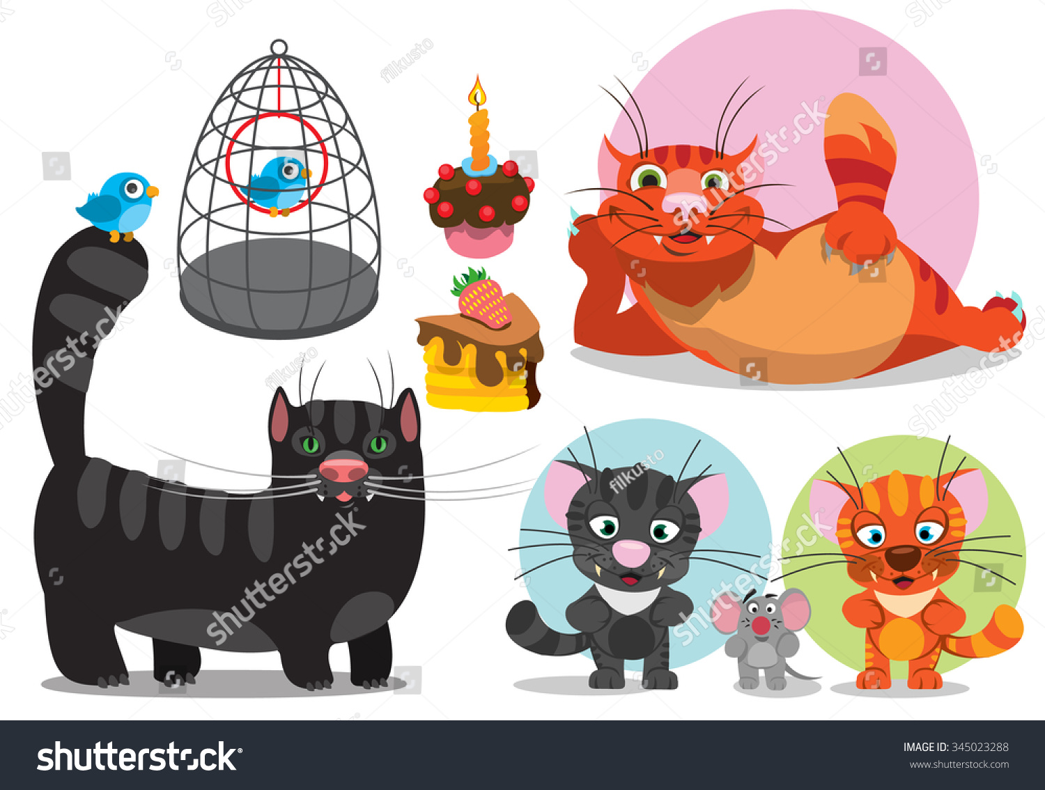 Cat Bird Mouse Cartoon Characters Stock Vector Royalty Free