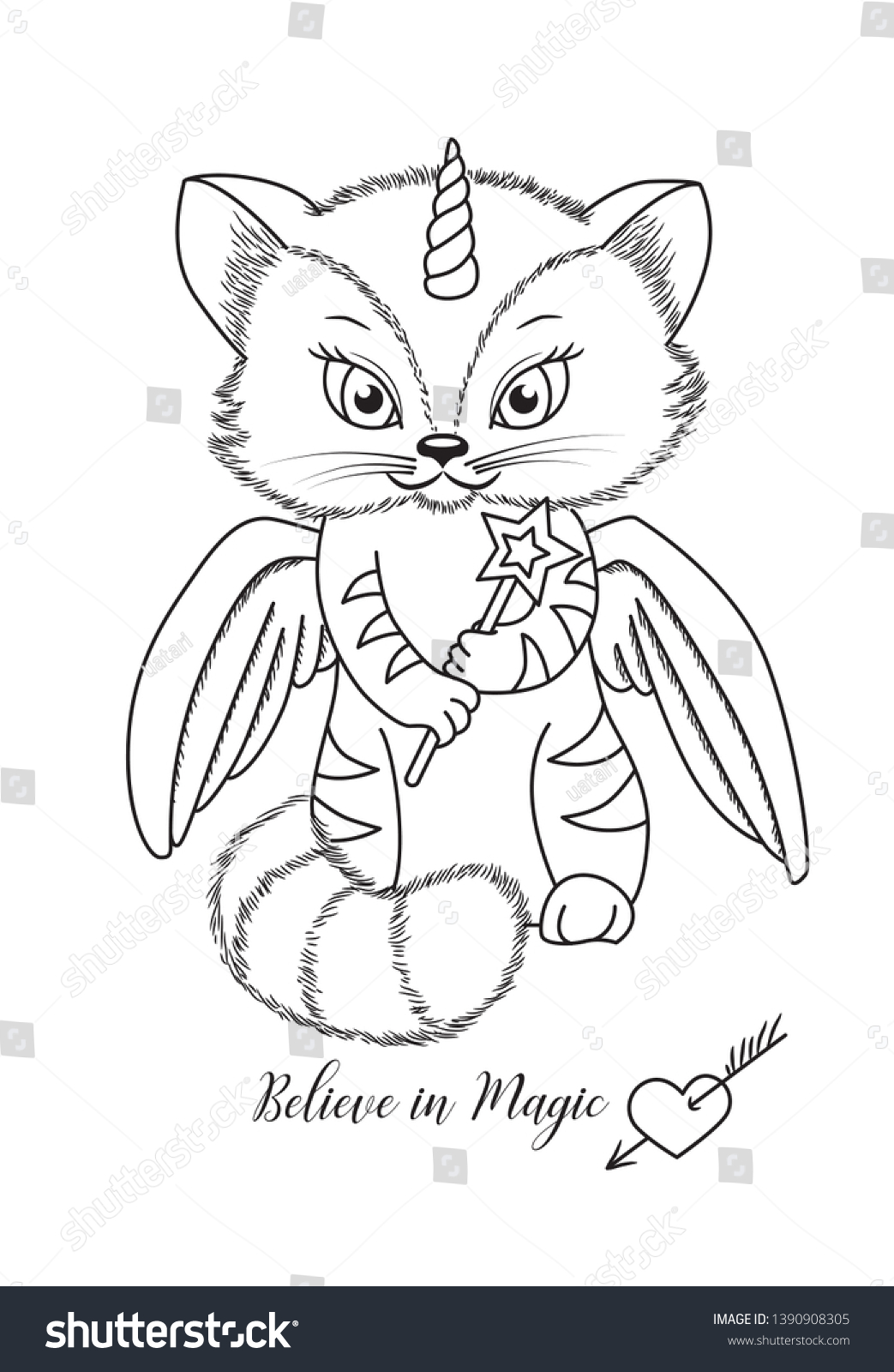 Cat Coloring Page Childrens Background Unicorn Stock Vector ...