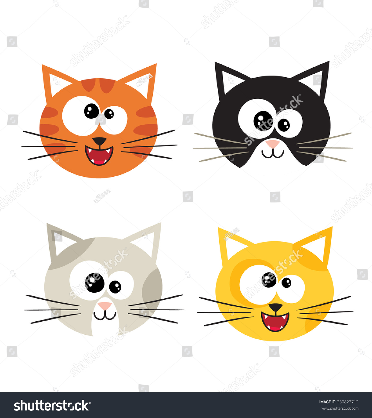 Cat Emotions Composite Isolated On White Background. Vector Icons ...