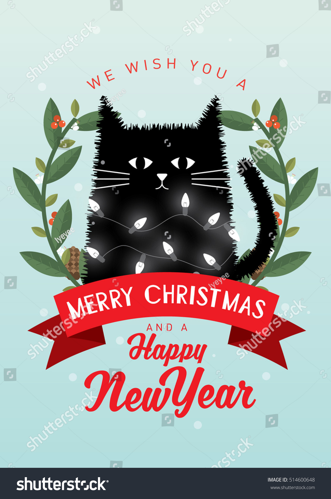 Cat Fairies Lights Christmas Greetings Template Stock Vector (Royalty ...