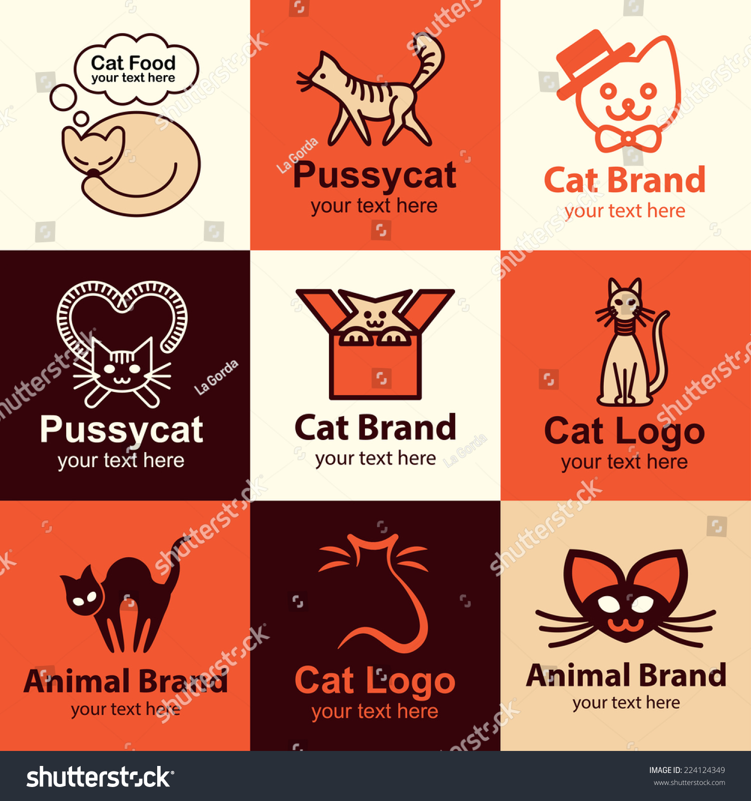 Cat Flat Icons Set Logo Ideas Stock Vector Royalty Free