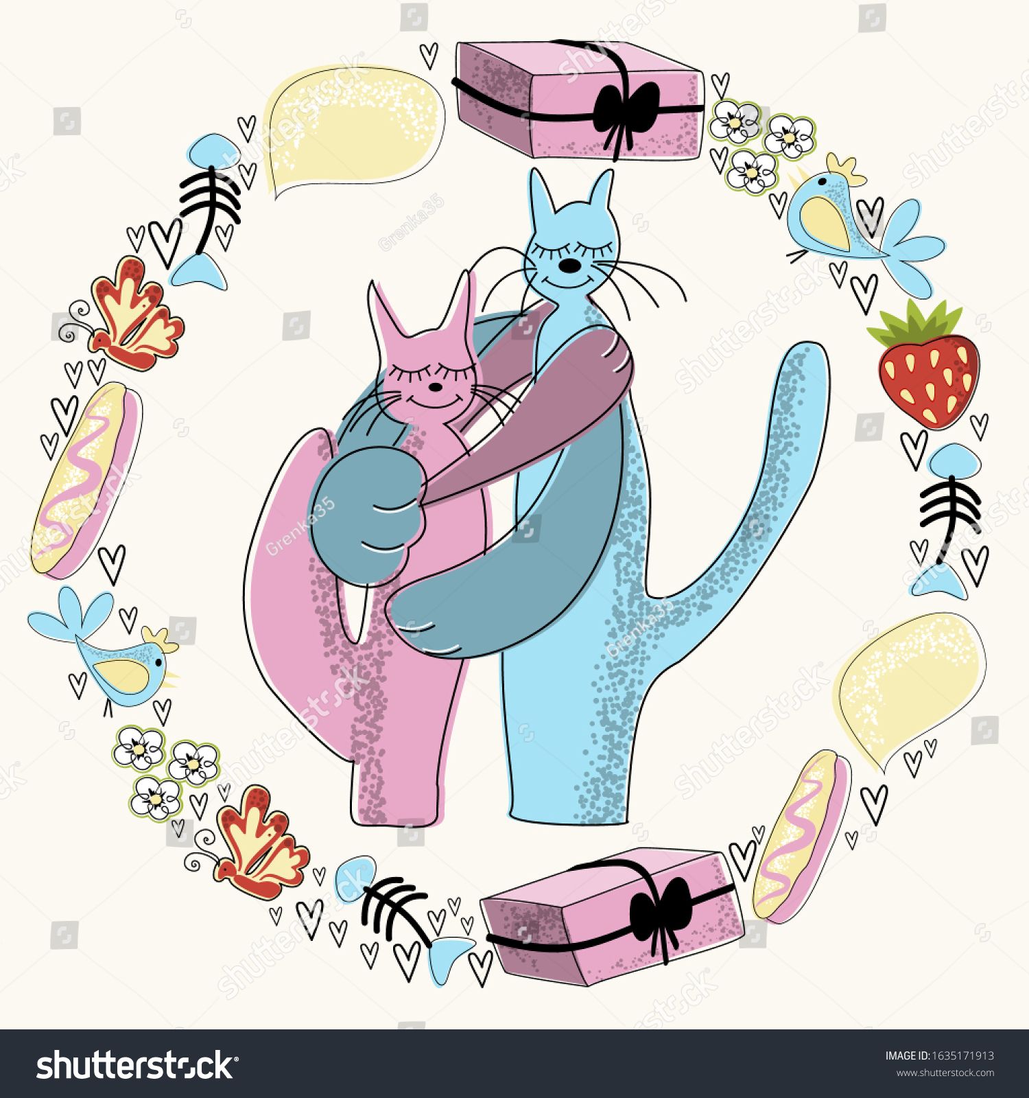 Cat Girl Hugs Cat Boy Cartoon Stock Vector Royalty Free