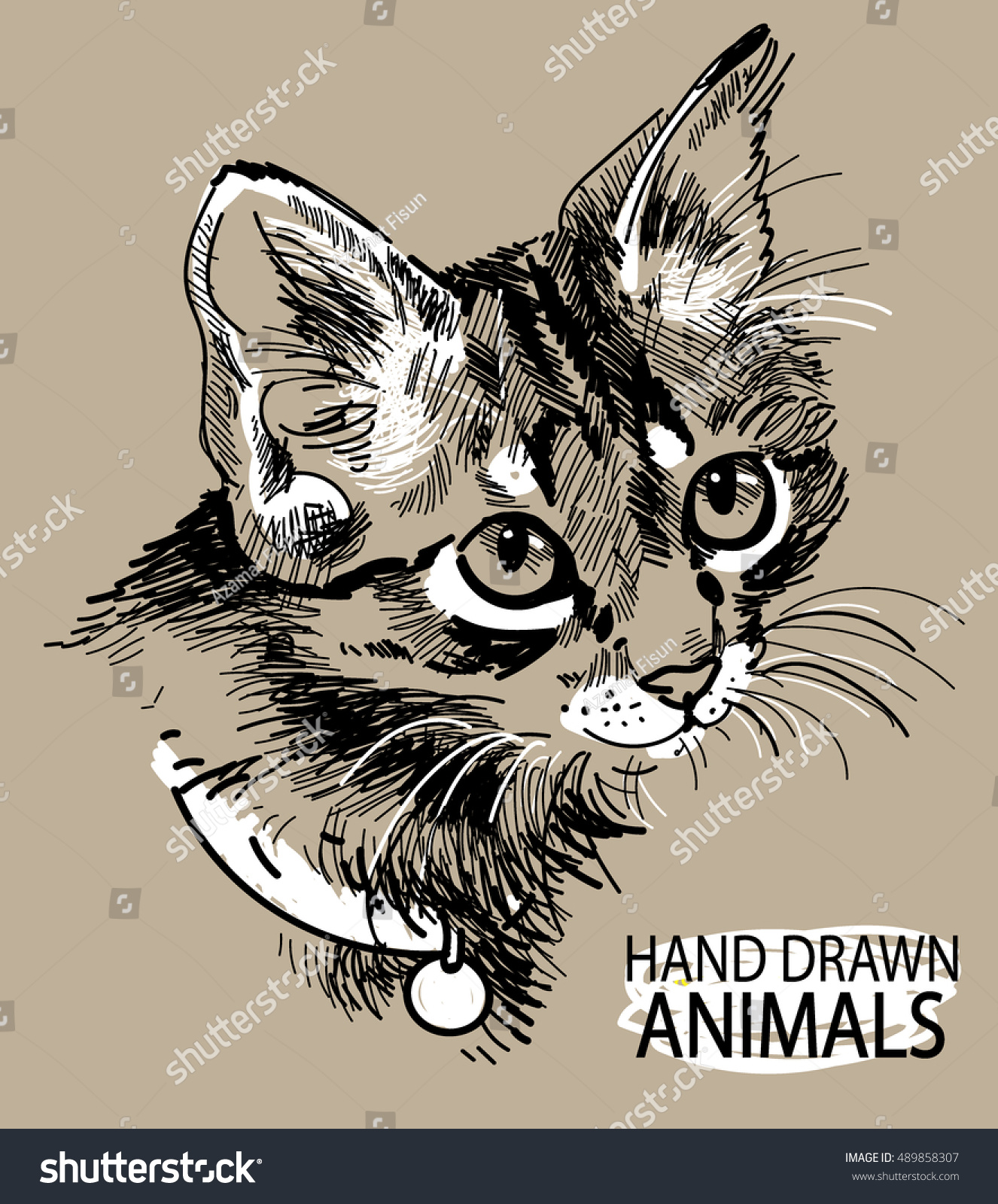 Cat Head Freehand Drawing Vintage Style Stock Vector (Royalty Free