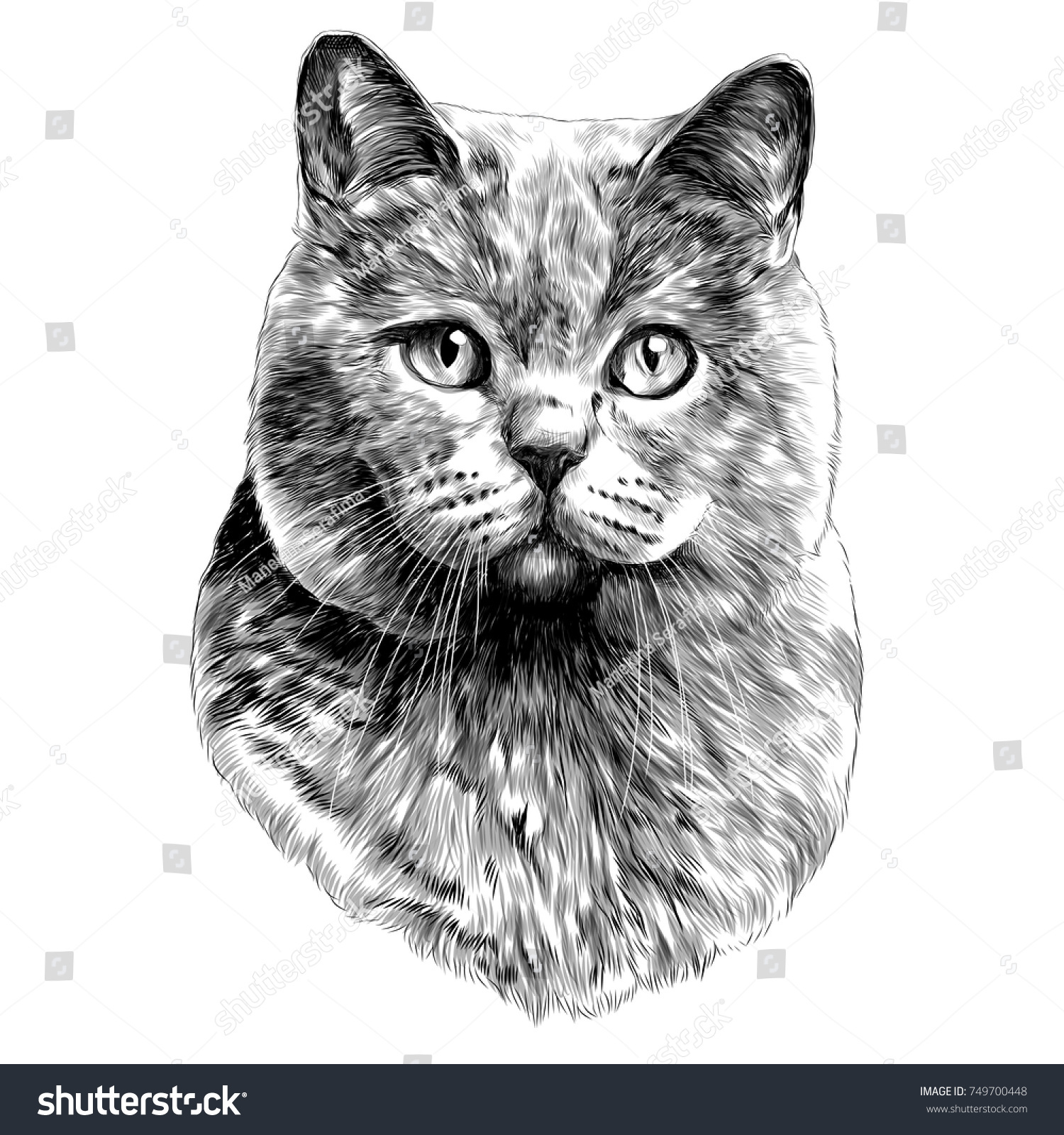 Cat Head Sketch Vector Graphics Monochrome Stock Vector Royalty Free