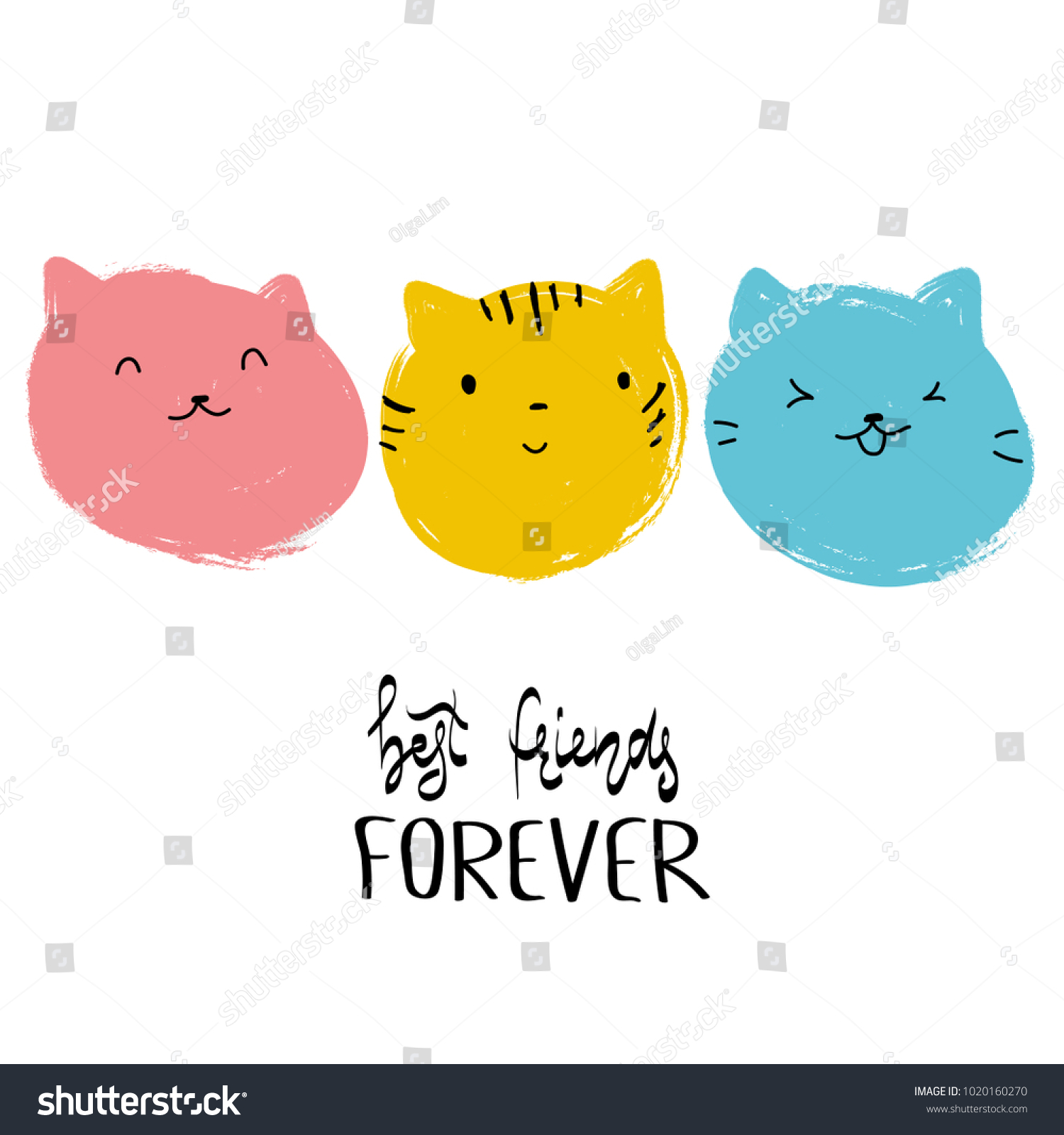 Cat Illustration Print Best Friends Forever Stock Vector (Royalty Free ...