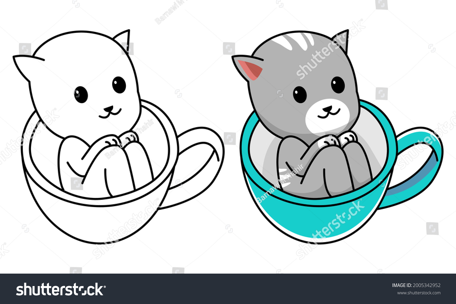 Cat Coffee Cup Coloring Page Kids Stock Vector (Royalty Free) 2005342952