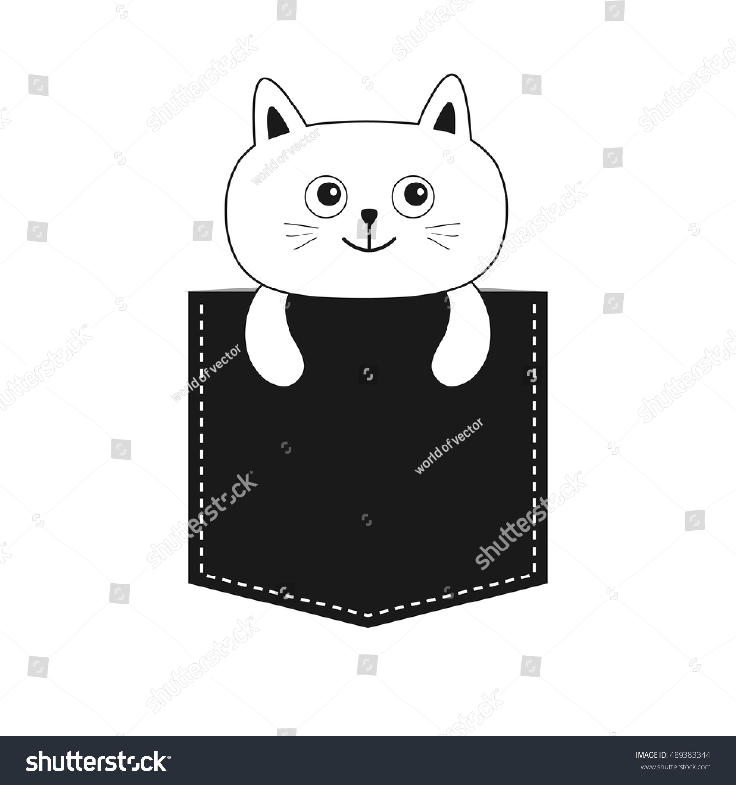 SVG of Cat in the pocket. Cute cartoon kitten contour character. Dash line. Pet animal collection. White and black color. T-shirt design. Baby background. Isolated. Flat Vector illustration svg