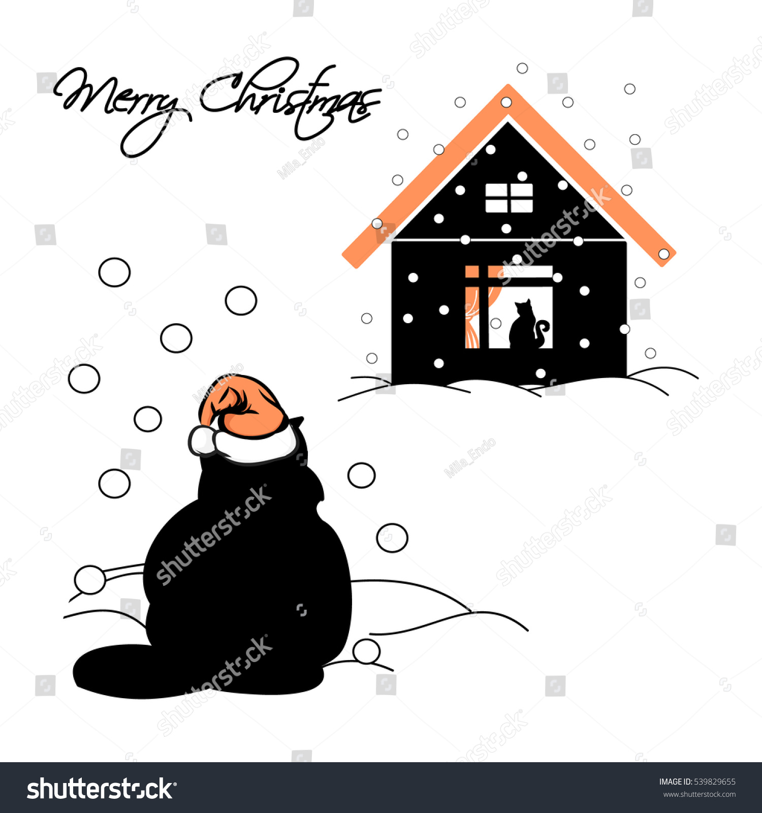 Cat Santa Hat Cat Window Red Stock Vector Royalty Free 539829655