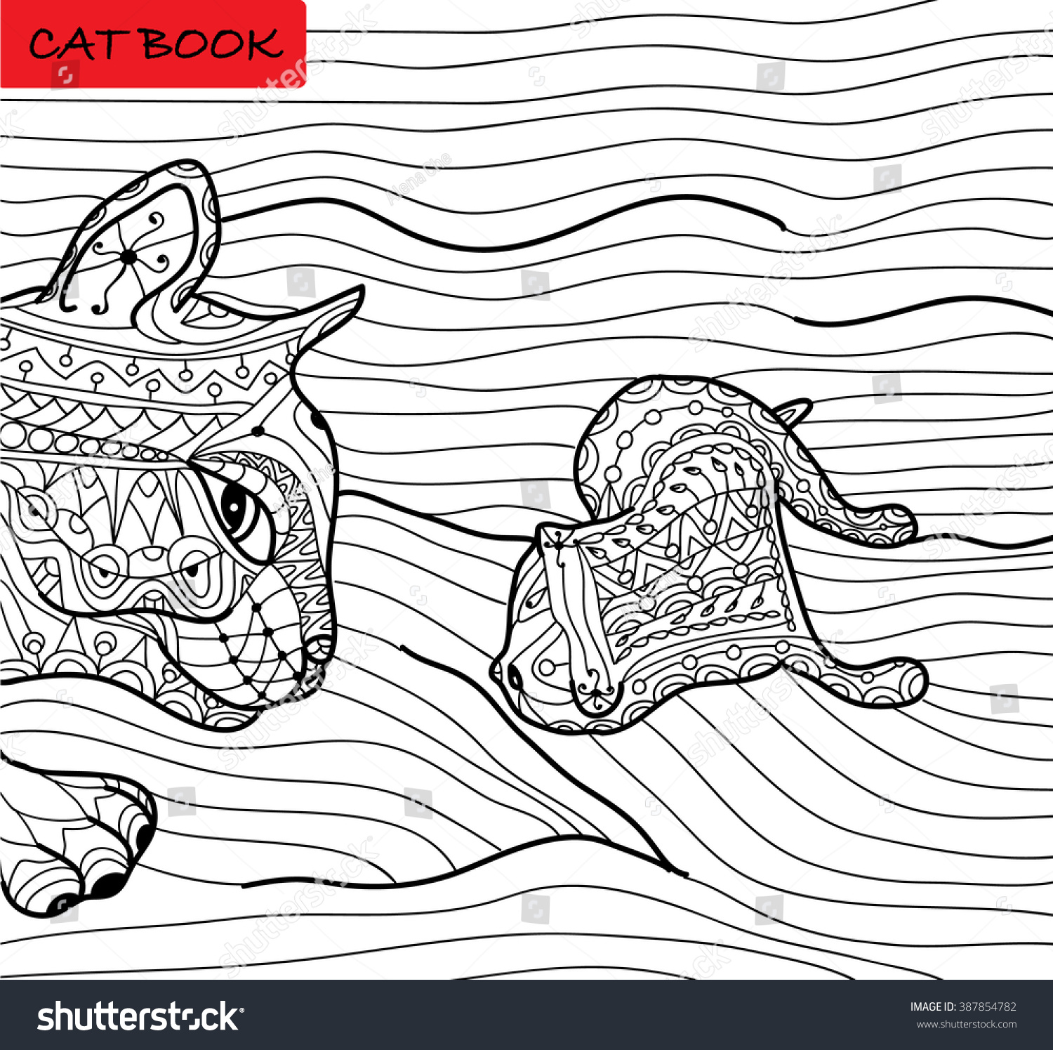 Cat mother and her kitten coloring book for adults zentangle cat book hand