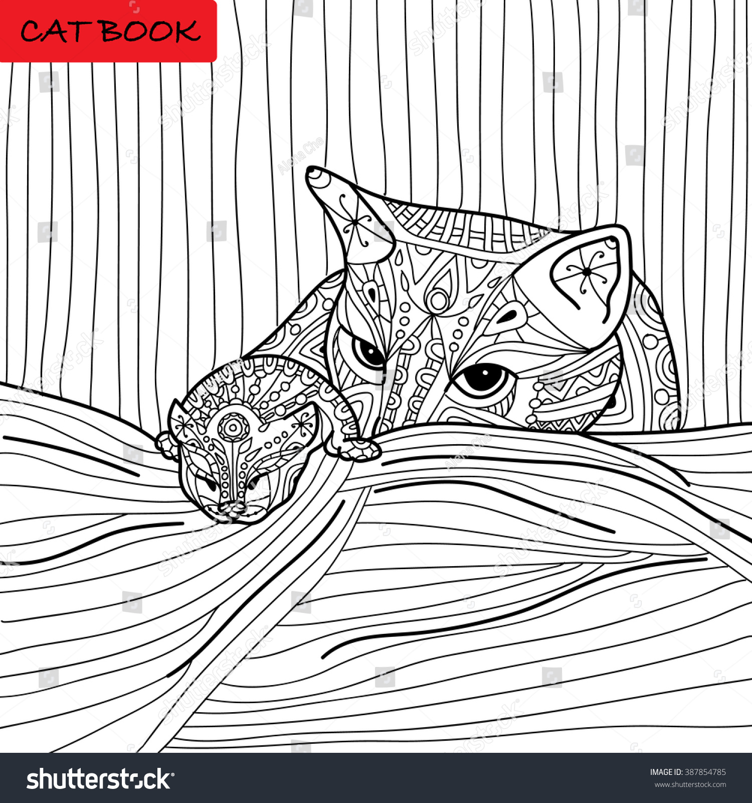 Cat mother and her kitten coloring book for adults zentangle cat book hand