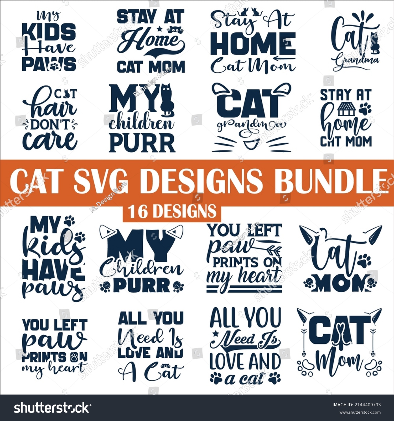 Cat Quotes Svg Designs Bundle Quotes Stock Vector (Royalty Free