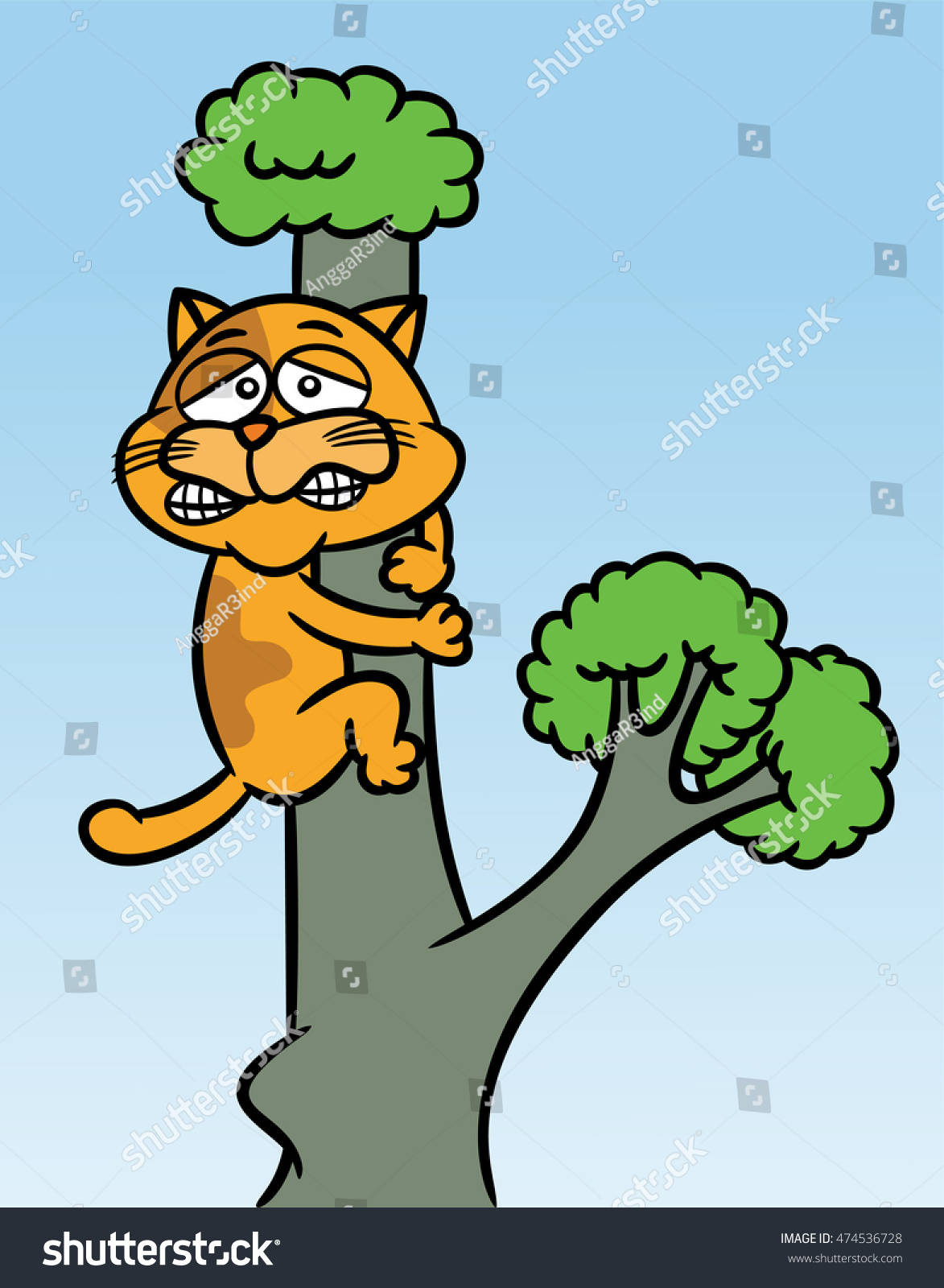 Cat Stuck Tree Cartoon Illustration Stock Vector 474536728 Shutterstock