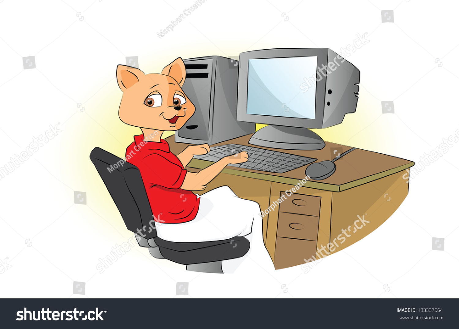 Cat Using Computer Vector Illustration Stock Vector 133337564 ...