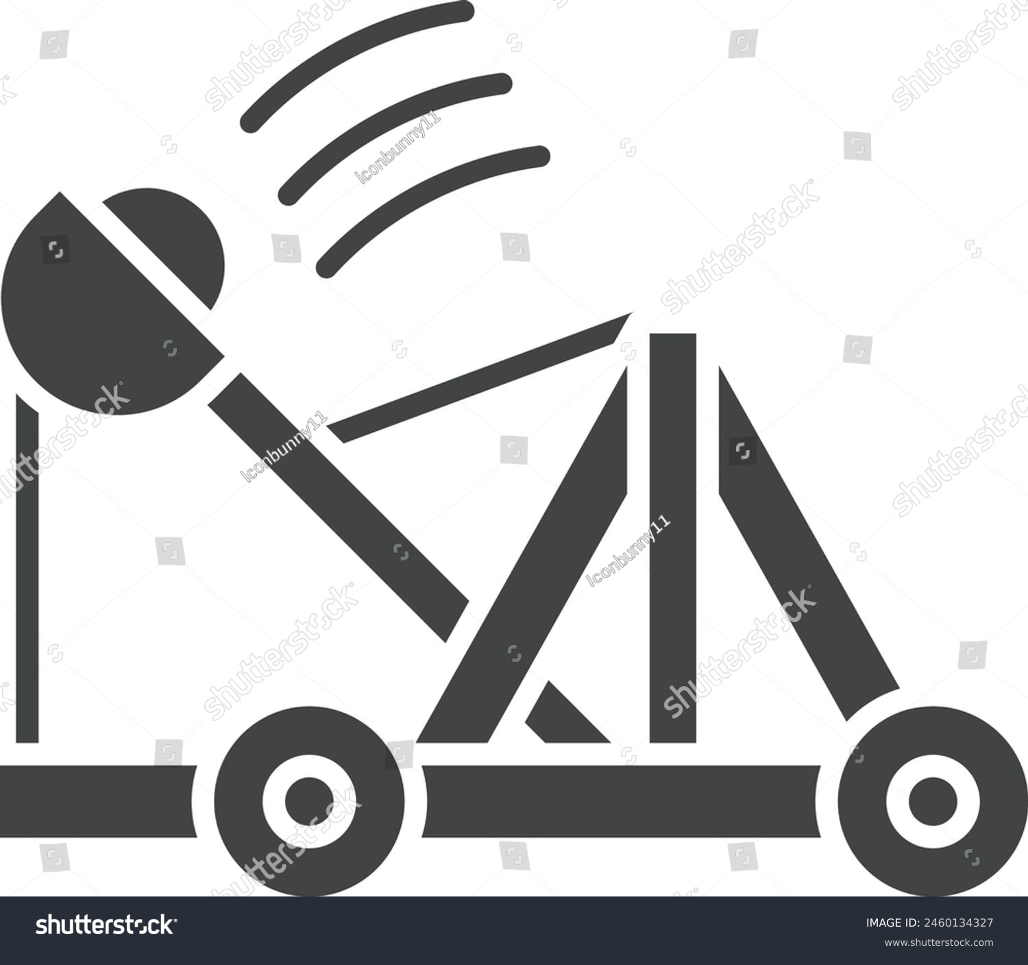 black trebuchet launching projectile, simple design clip art preview