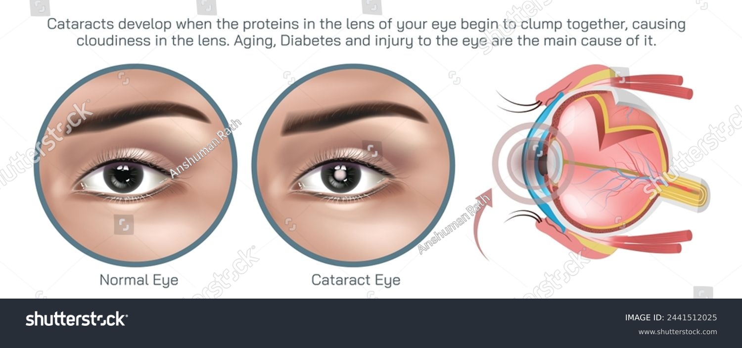 SVG of Cataracts are a common eye condition characterized by the clouding of the lens inside the eye, leading to blurred or cloudy vision. Eye syndrome and diseases vector illustration svg