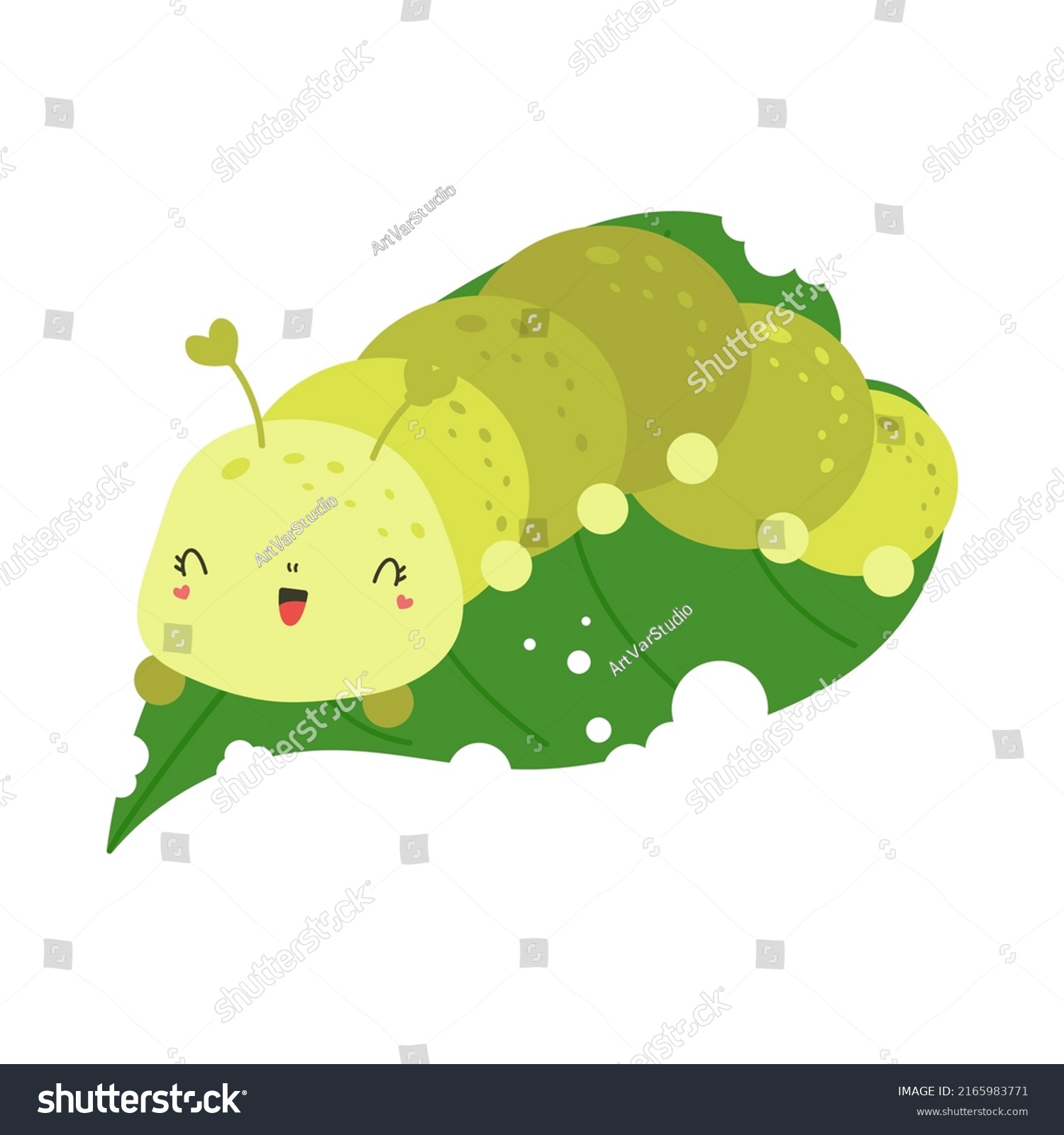 SVG of Caterpillar Clipart Character Besign. Baby Clip Art Caterpillar on a Leaf. Vector Illustration of an Animal for Coloring Pages, Prints for Clothes, Stickers, Baby Shower Invitation.  svg