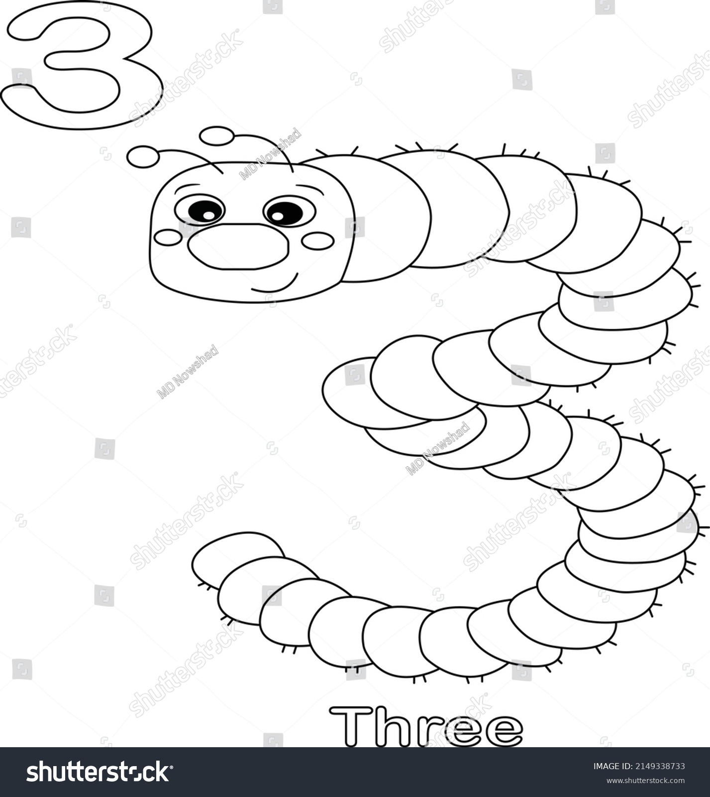 Caterpillar Coloring Page Like Number Solid Stock Vector (Royalty Free