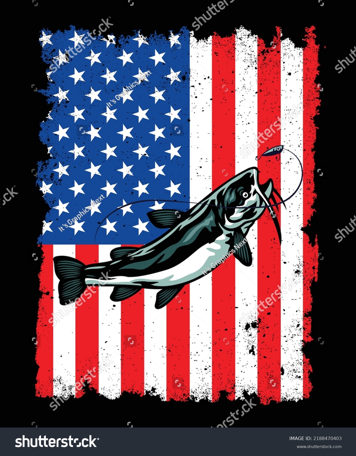 SVG of Catfish Fishing USA Flag Funny Fishing svg