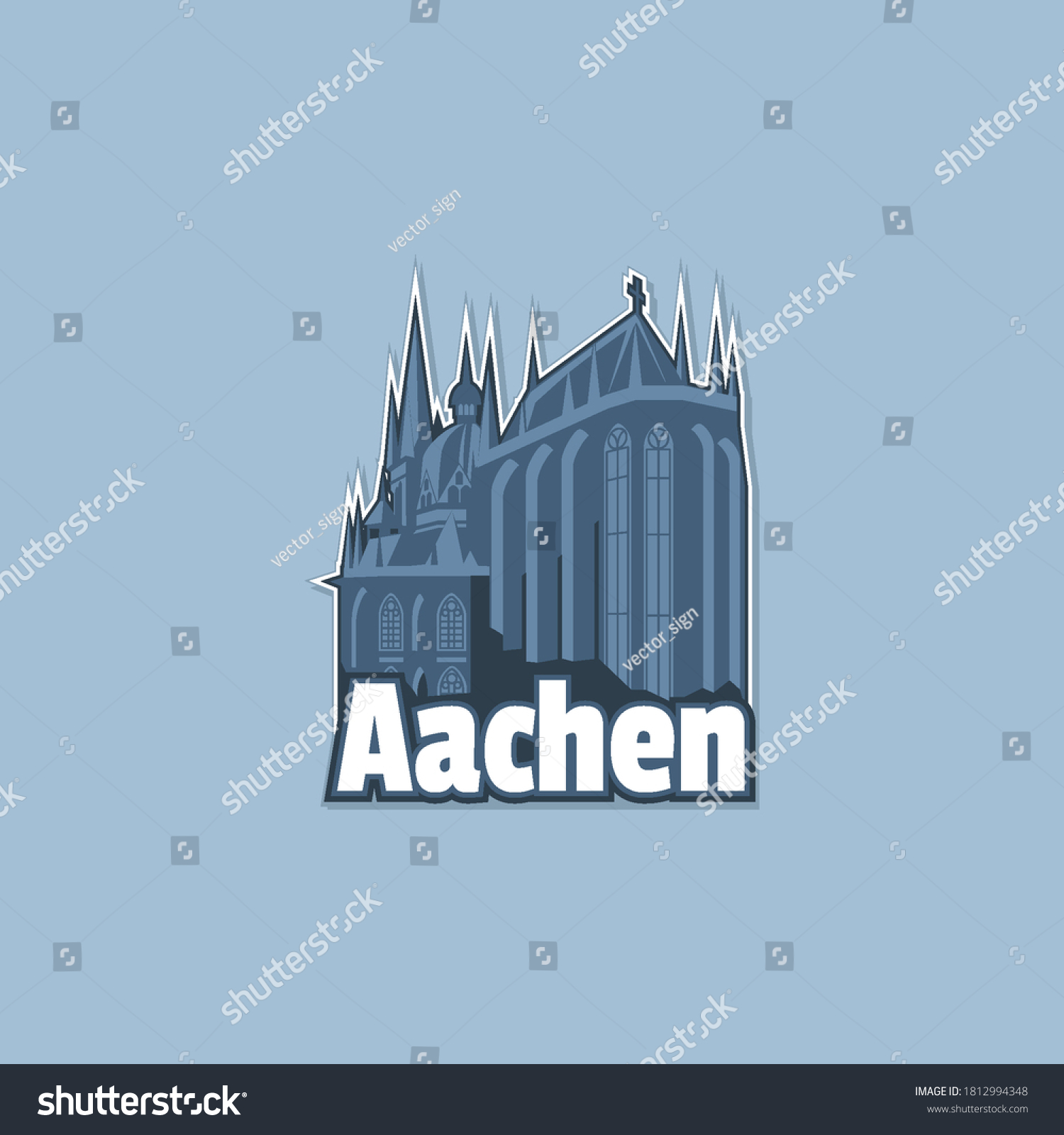 SVG of Cathedral in the city of Aachen in monochrome, maybe on a magnet. svg