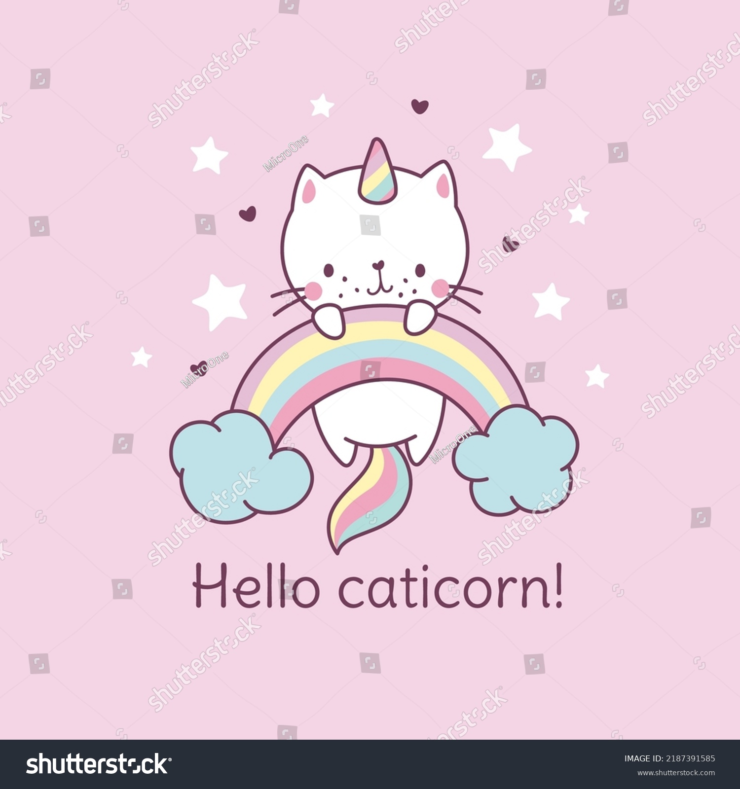 SVG of Caticorn poster. Cat unicorn on rainbow, fairy kitten t-shirt kawaii print. Cute funny magic character, sweet baby animal nowaday vector background svg
